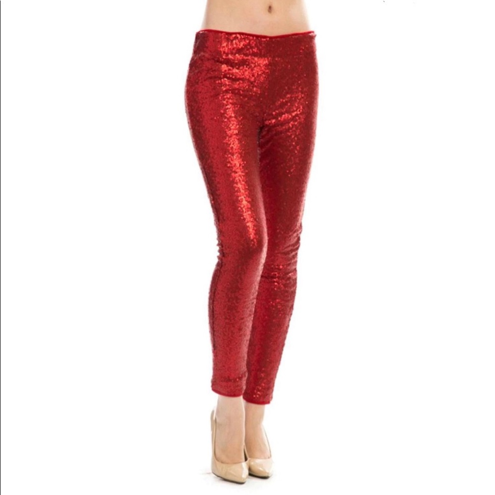 May & July Red Sequin leggings size large NWT Xmas